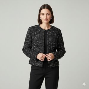 M Zara black white Knit textured jacket Tweed Blazer